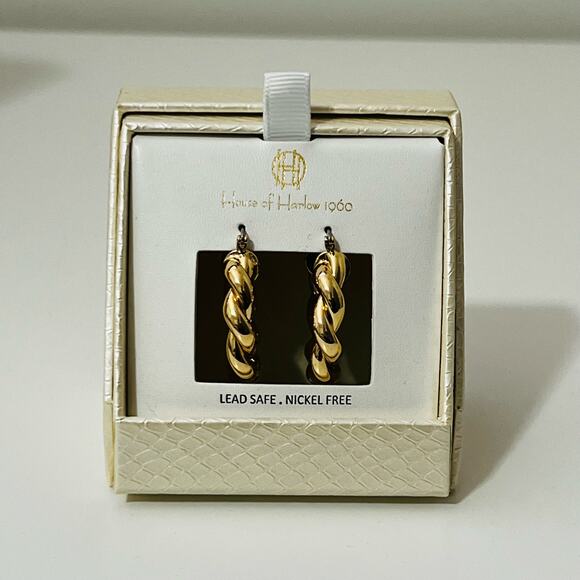 New House of Harlow 1960 Twisted Hoop Earrings in Gold - Picture 4 of 7